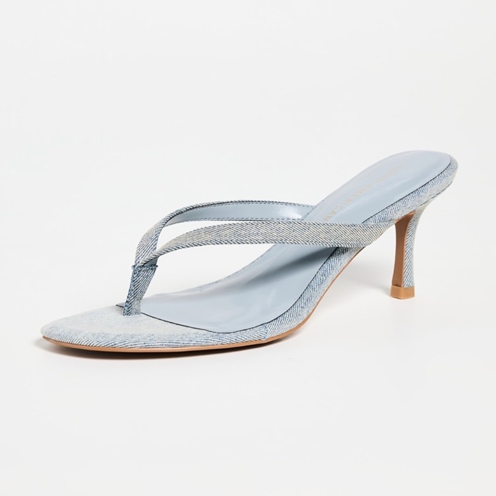Good American Light Blue Denim Kitten Heel Thong Sandals